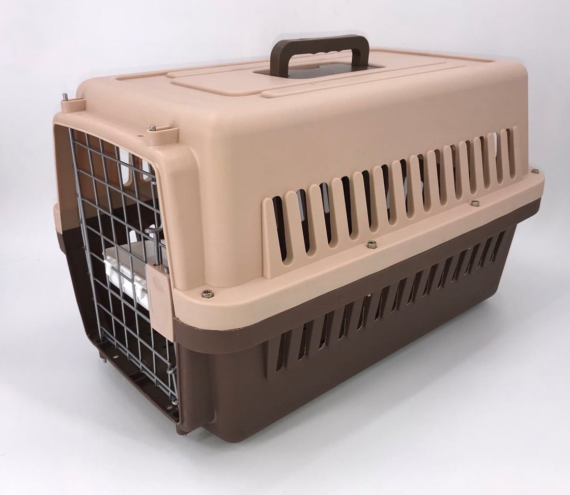 Pet Carrier Medium Dog Cat Rabbit Crate Airline Cage With Bowl & Tray Brown