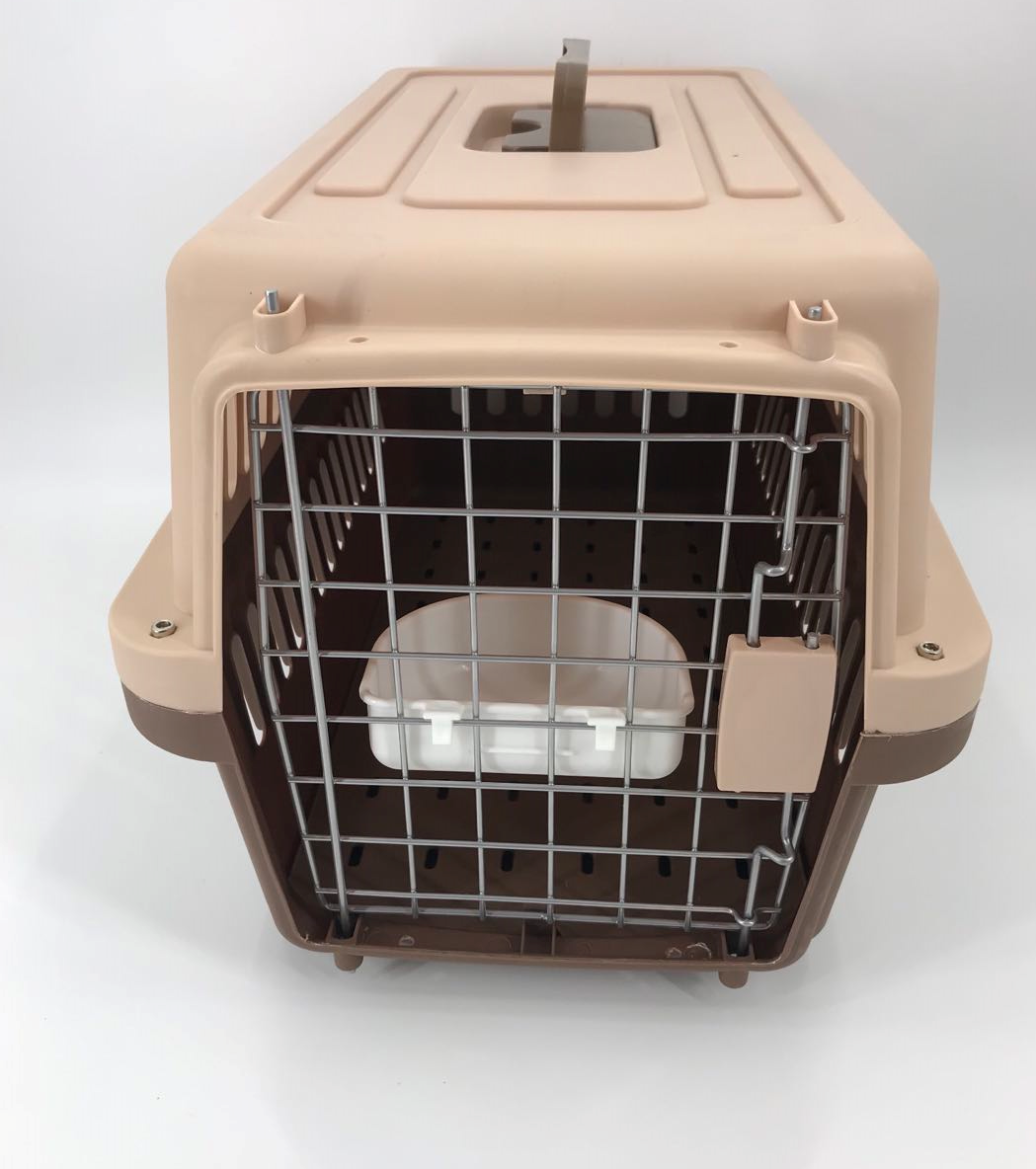 Pet Carrier Medium Dog Cat Rabbit Crate Airline Cage With Bowl & Tray Brown