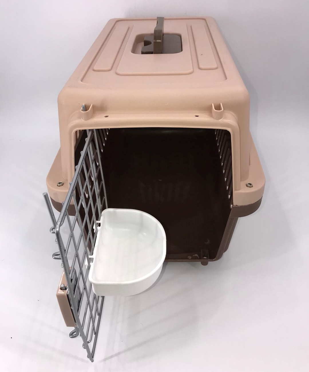 Pet Carrier Medium Dog Cat Rabbit Crate Airline Cage With Bowl & Tray Brown