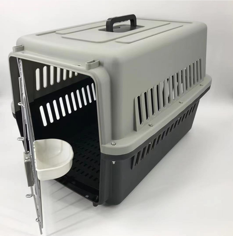 Pet Carrier Large Dog Cat Rabbit Airline Cage with Tray, Bowl & Wheels - Black