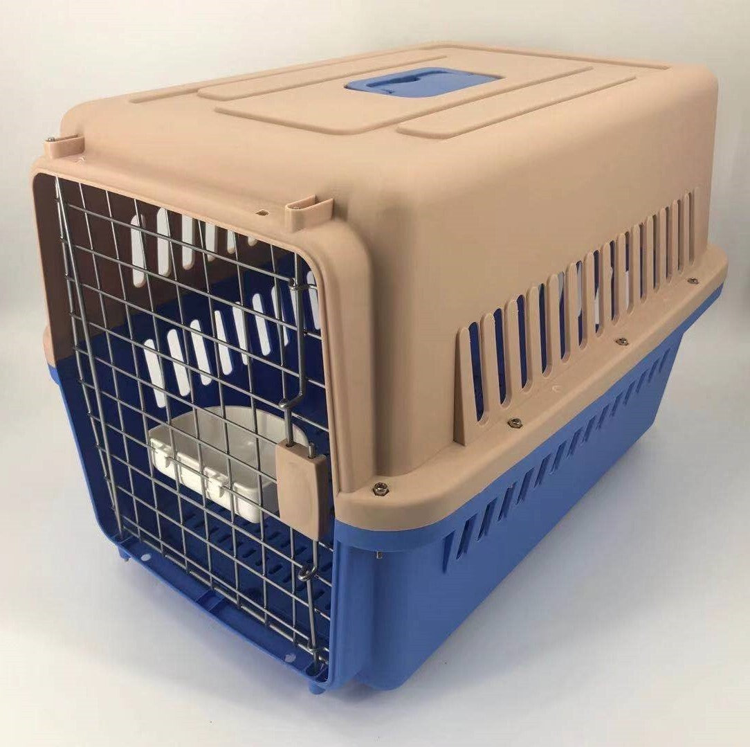 Large Dog Cat Crate Pet Carrier Rabbit Airline Cage Tray Bowl Blue