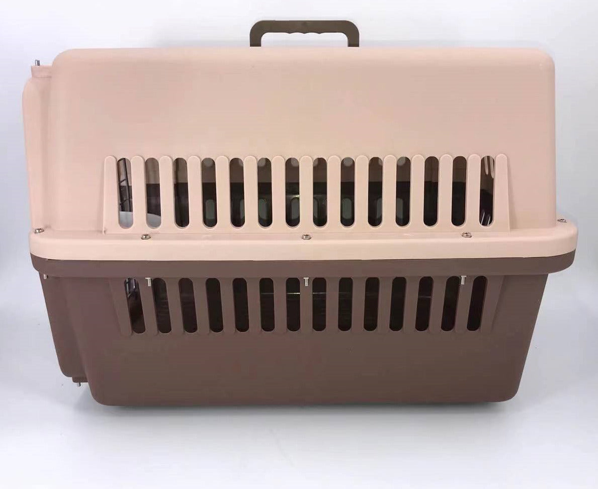 Large Dog Cat Crate Airline Pet Carrier Cage Tray Bowl Brown