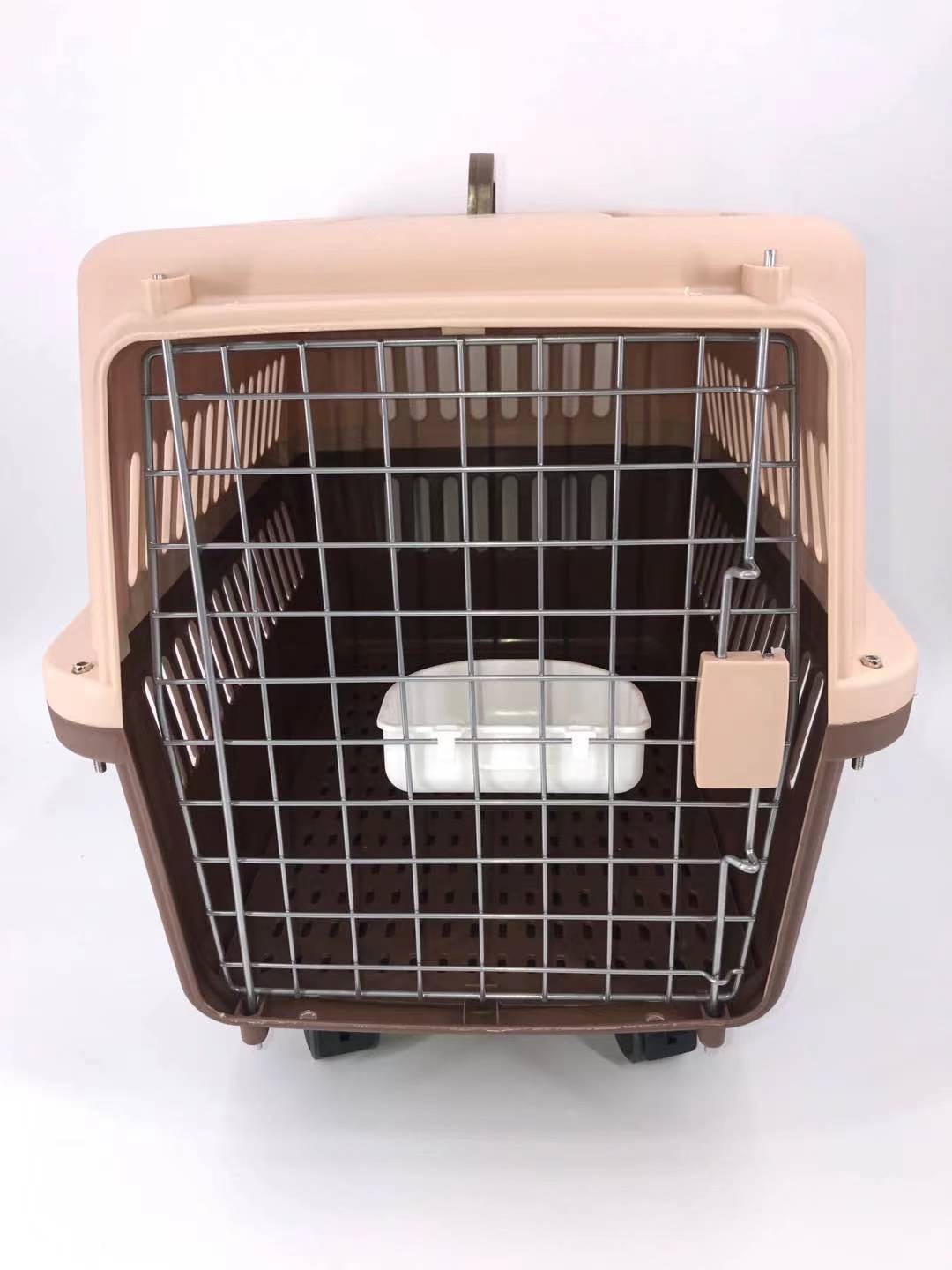 Large Dog Cat Crate Airline Pet Carrier Cage Tray Bowl Brown