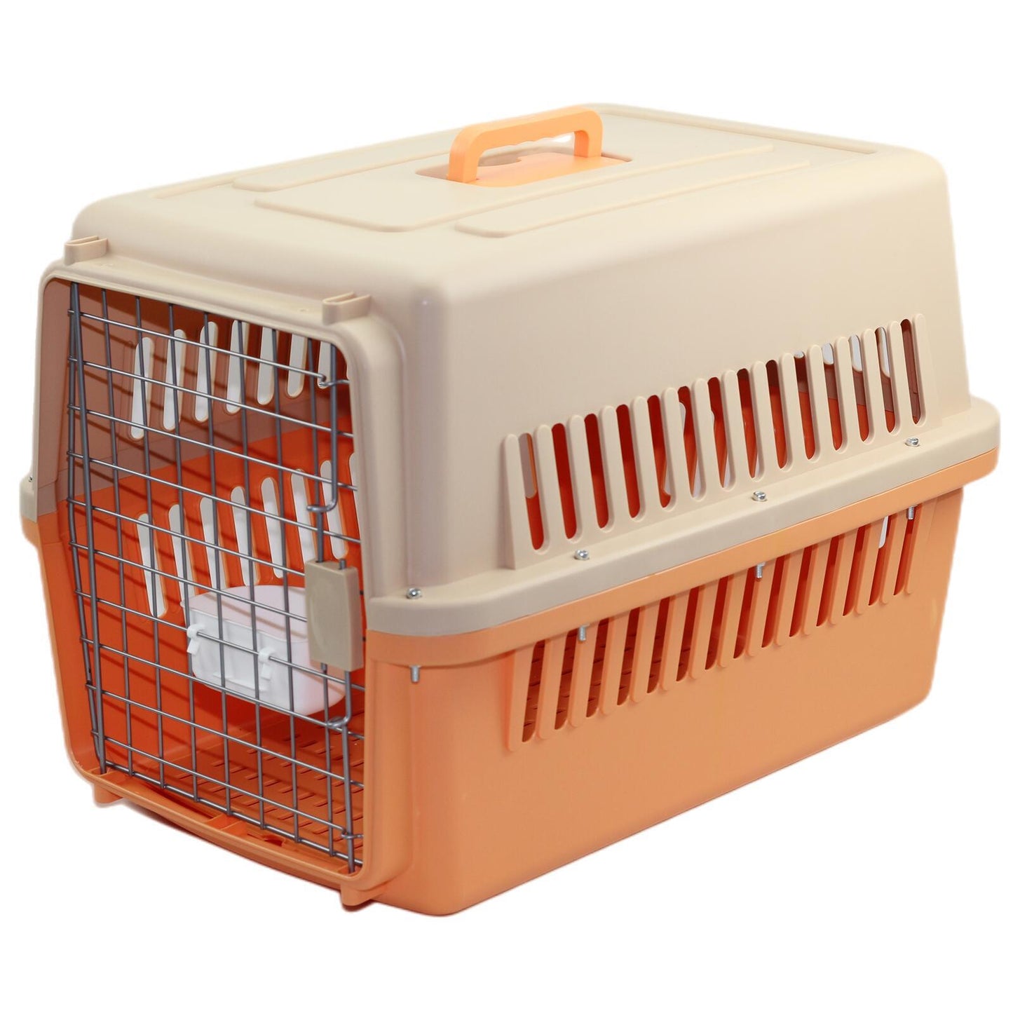 Pet Carrier Airline Cage Large Dog Cat Crate Rabbit with Tray and Bowl - Orange