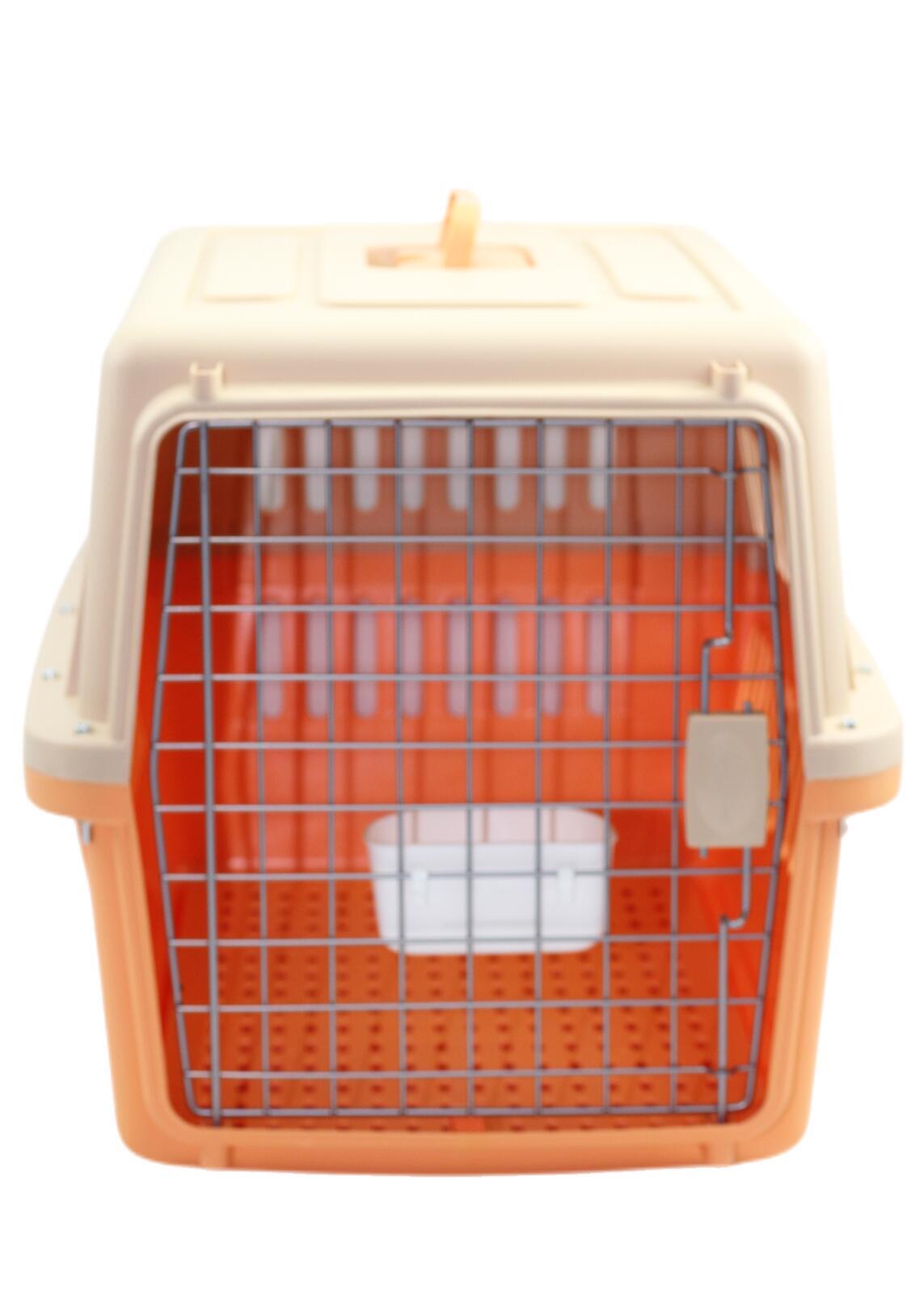 Pet Carrier Airline Cage Large Dog Cat Crate Rabbit with Tray and Bowl - Orange