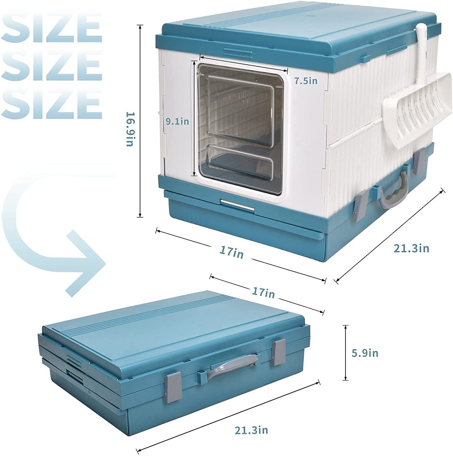 Cat Toilet Litter Box XL Portable Foldable Tray House with Handle and Scoop - Blue