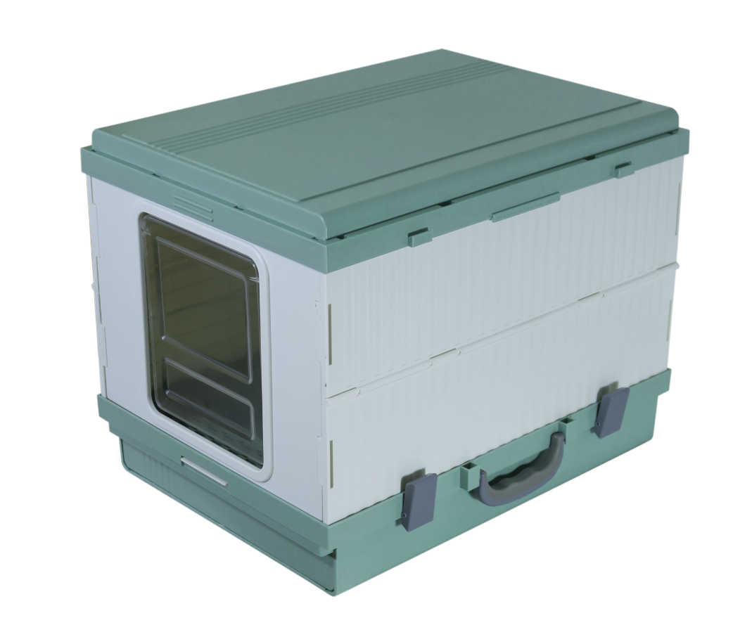 Cat Toilet Litter Box XL Portable Foldable Tray House with Handle and Scoop - Green