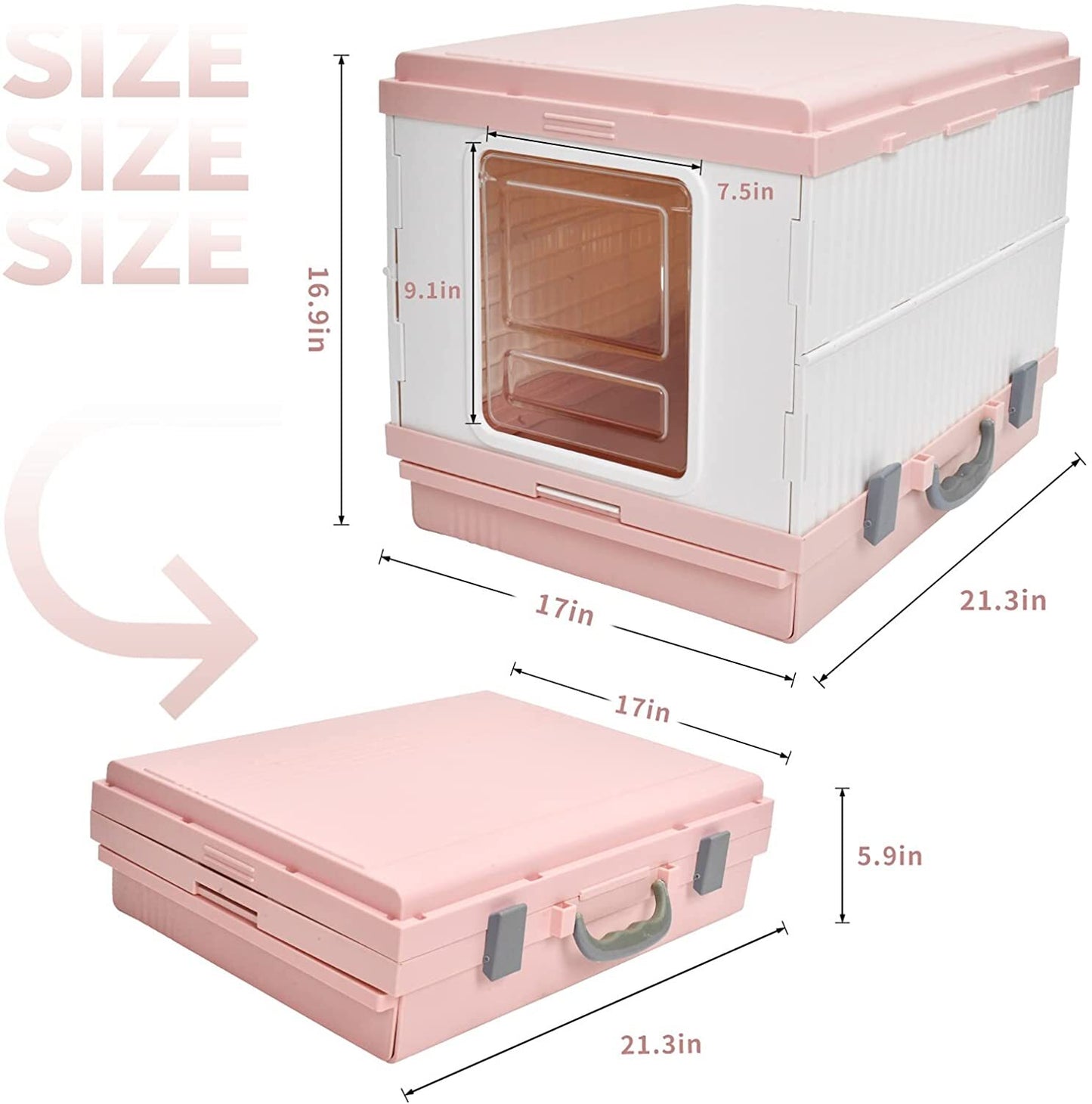 Cat Toilet Litter Box XL Portable Foldable Tray House with Handle and Scoop - Pink