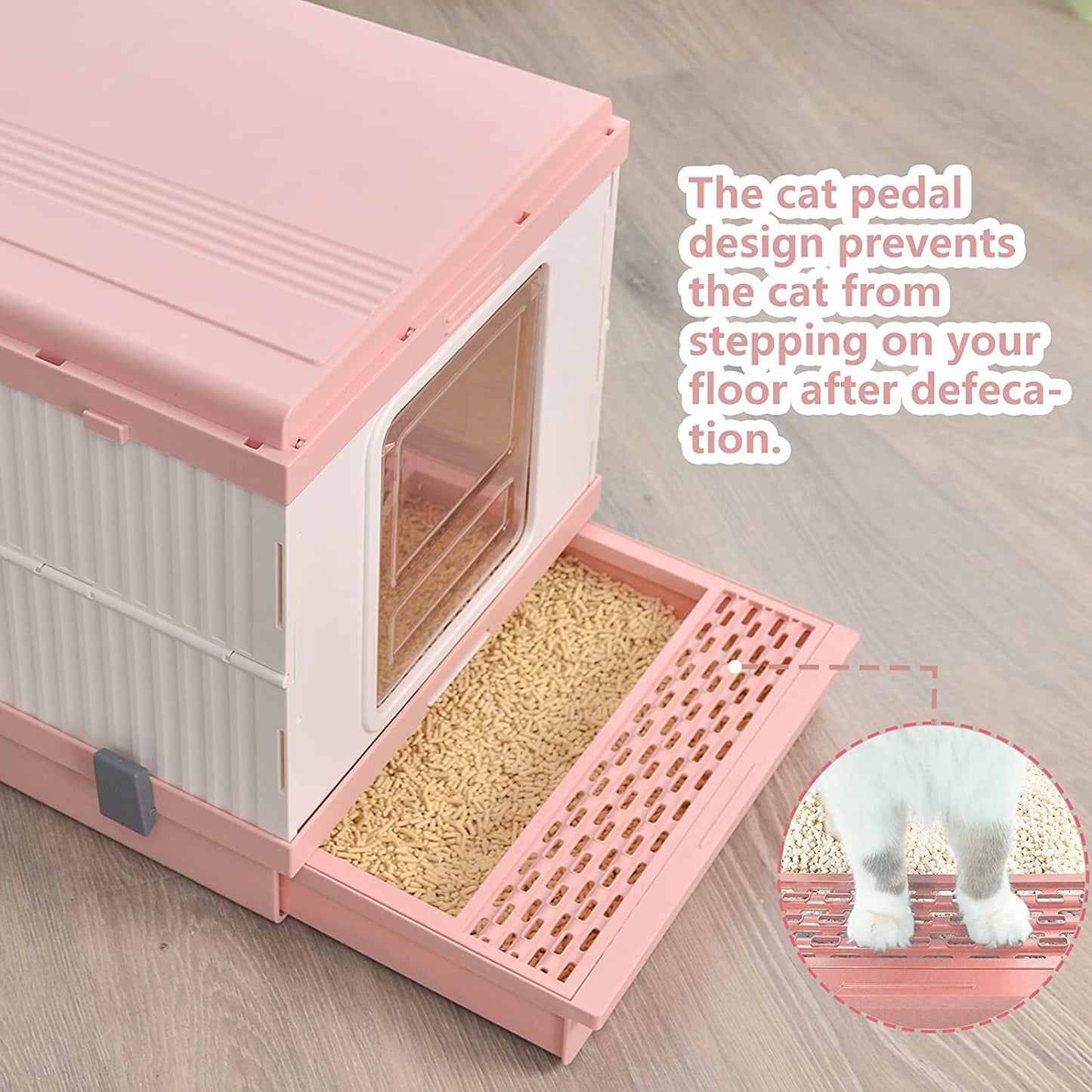 Cat Toilet Litter Box XL Portable Foldable Tray House with Handle and Scoop - Pink