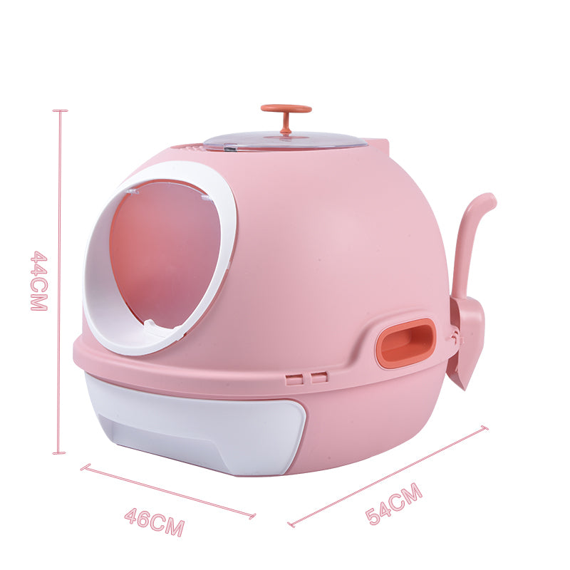 Cat Toilet Litter Box Tray House with Sky Window Drawer Photocatalyst Purifier - Pink