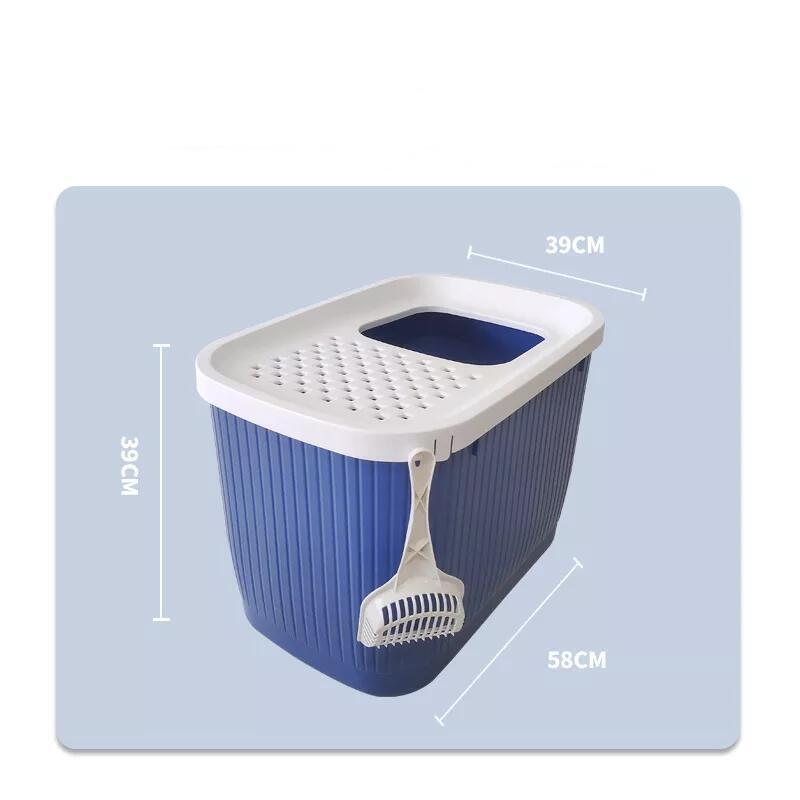 Cat Litter Box XXL Top Entry No Mess Large Enclosed Covered Kitty Tray - Dark Blue