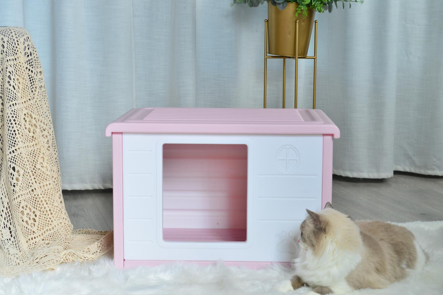 Dog Puppy Cat House Kennel Small Plastic Pet - Pink