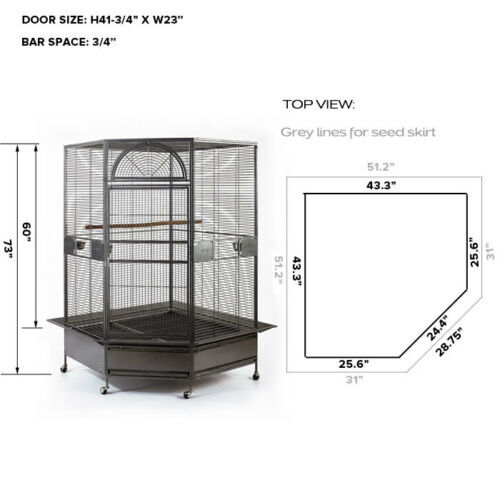 Corner Bird Cage 185cm XXL Pet Parrot Aviary with Perch and Castor Wheels