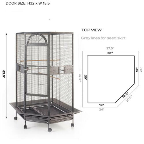 XL Corner Bird Cage Aviary with Castor Wheels 161cm