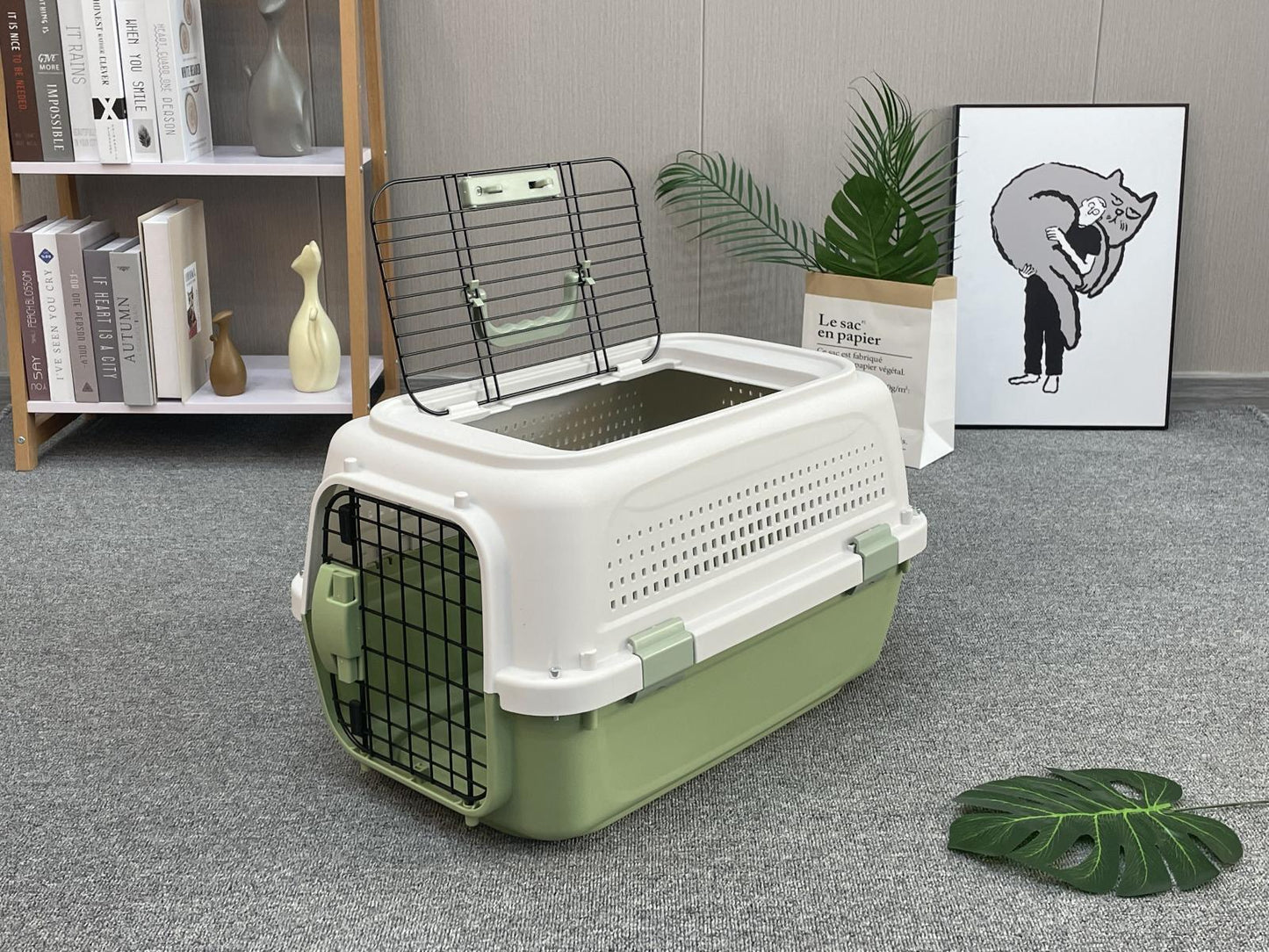 Pet Crate Medium Carrier for Dog, Cat, Rabbit, Kitten, Parrot Cage - Green