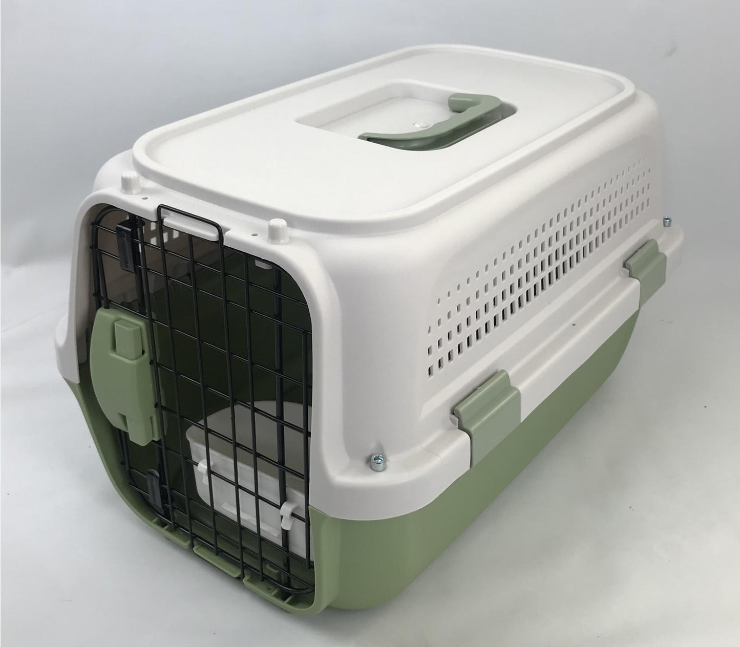 Pet Crate Medium Carrier for Dog, Cat, Rabbit, Kitten, Parrot Cage - Grey & Green