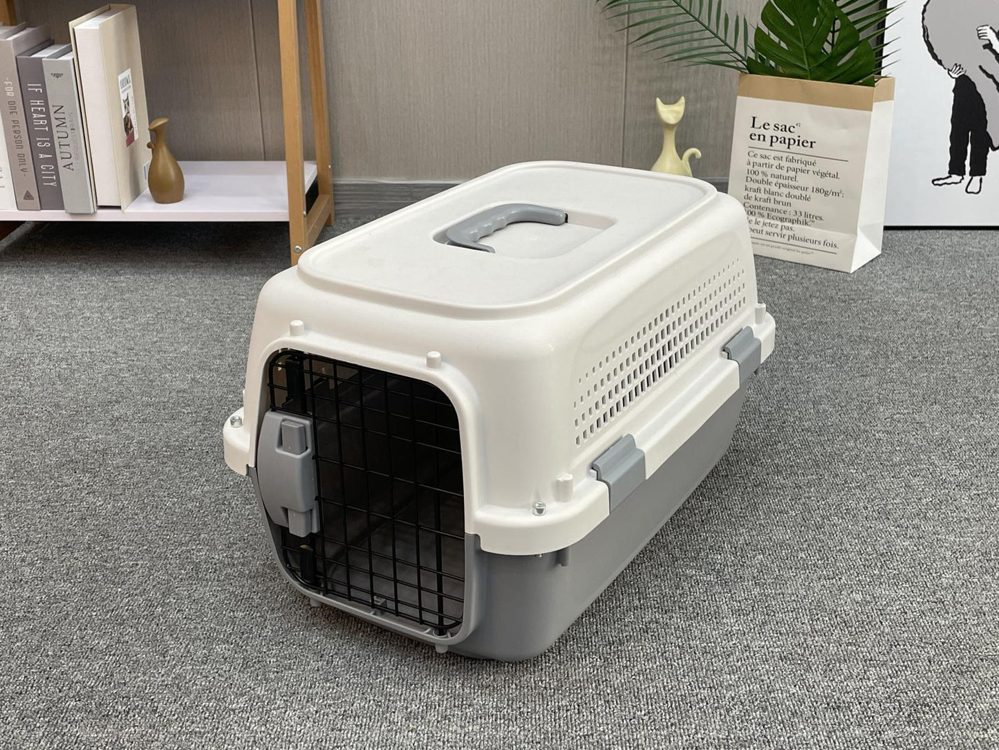 Pet Crate Medium Carrier for Dog, Cat, Rabbit, Kitten, Parrot Cage - Grey