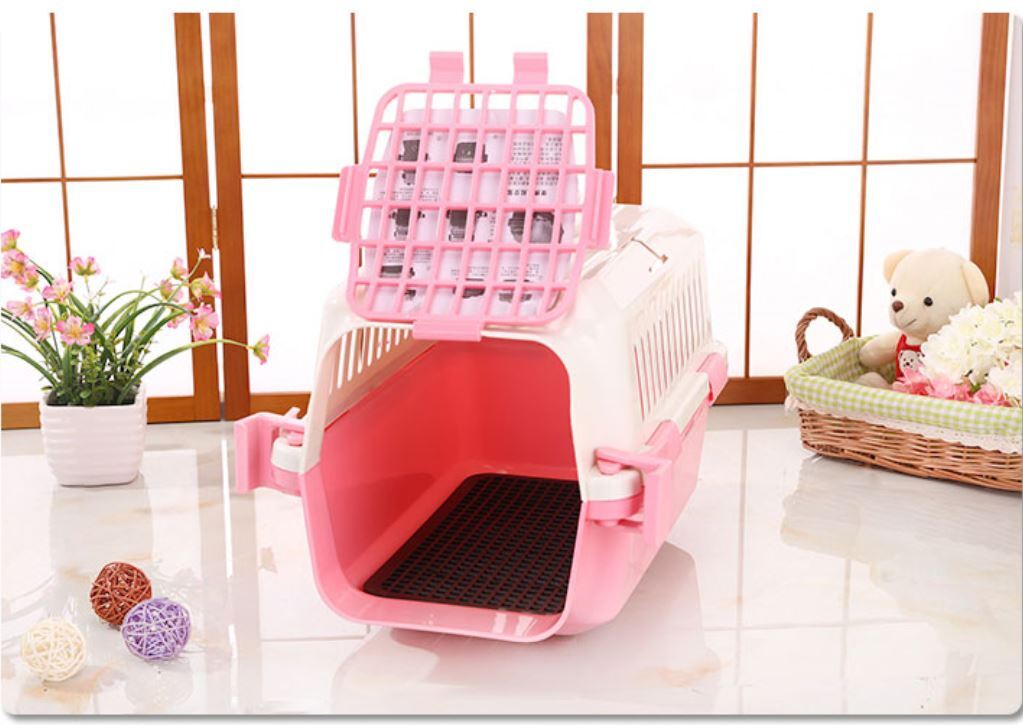 Small Pet Carrier Crate Dog Cat Rabbit Guinea Pig Cage with Tray - Pink