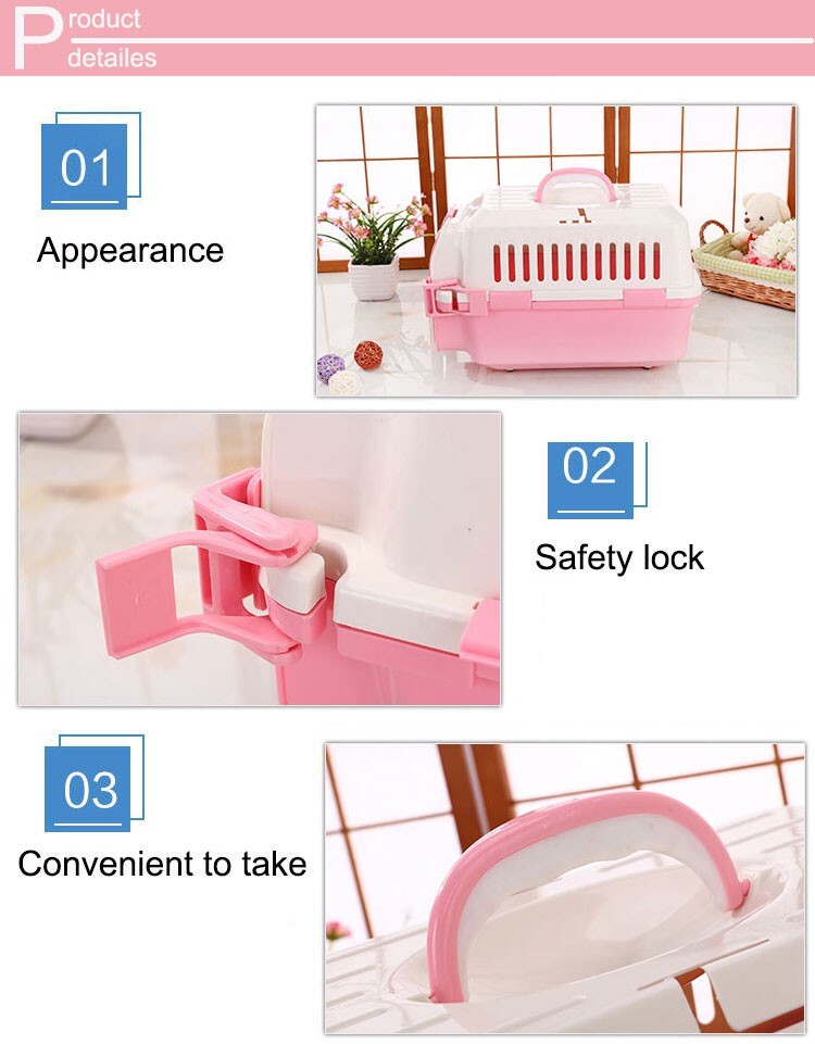 Small Pet Carrier Crate Dog Cat Rabbit Guinea Pig Cage with Tray - Pink