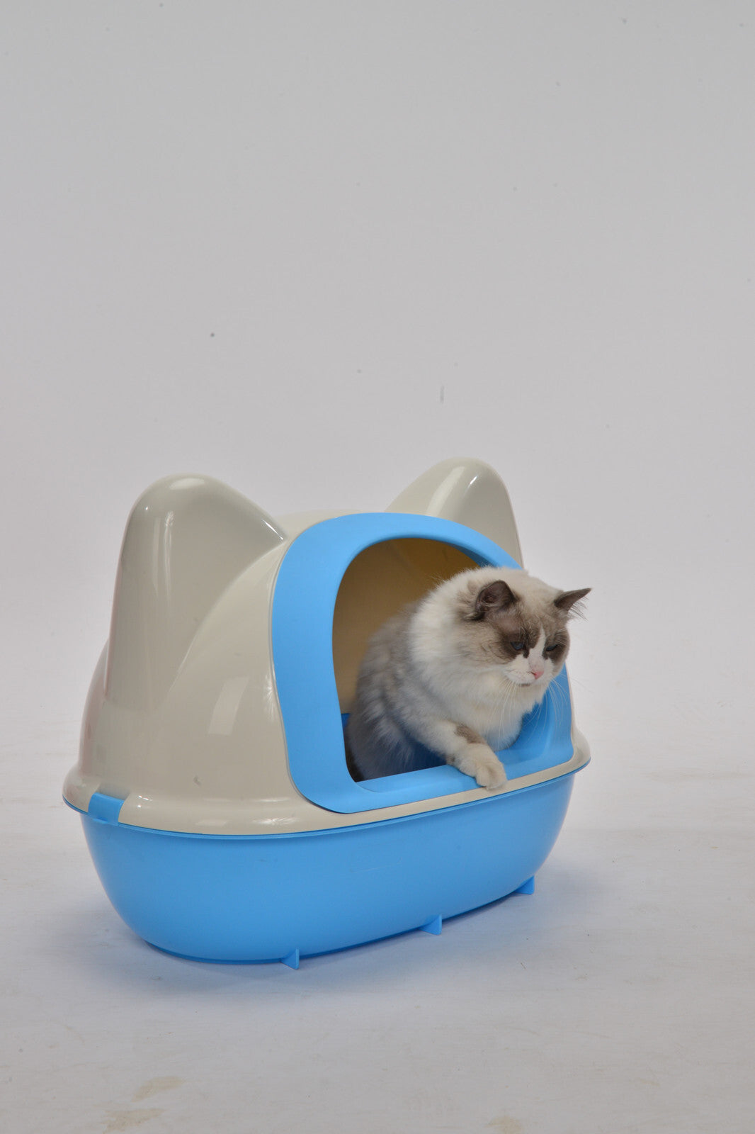 Cat Toilet Litter Box Large Hooded Tray House with Scoop - Blue