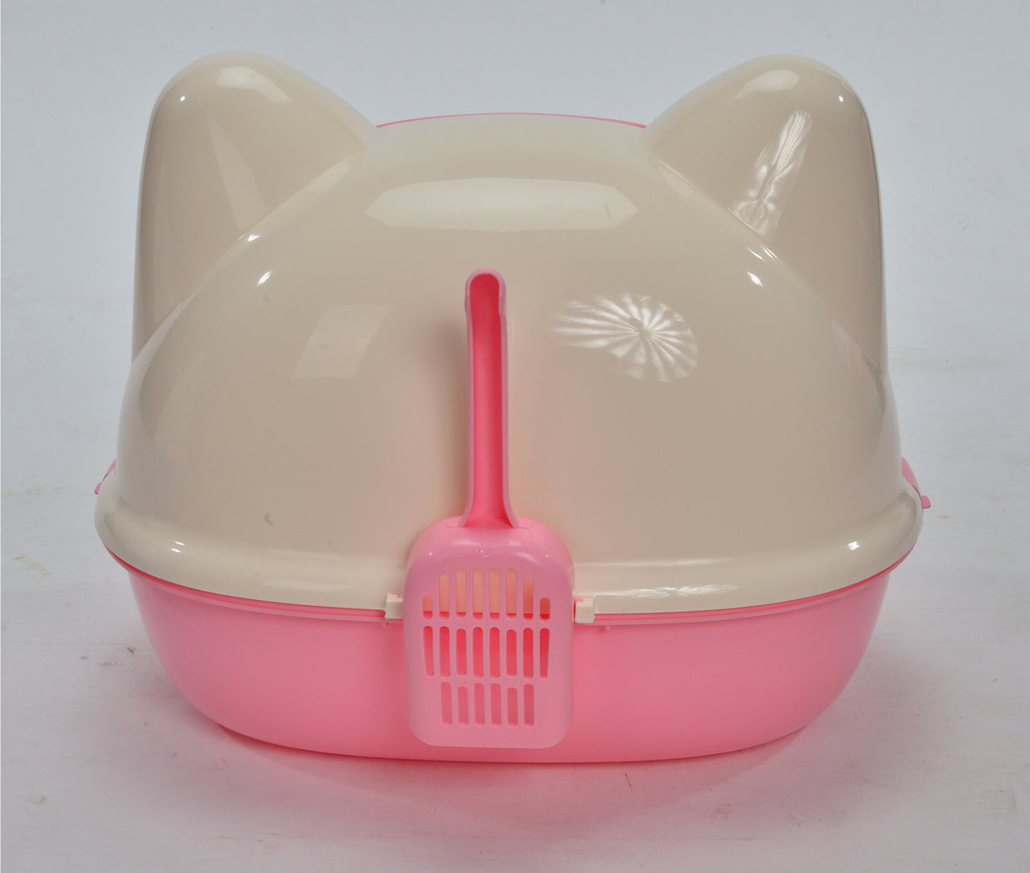 Cat Toilet Litter Box Large Hooded Tray House with Scoop - Pink