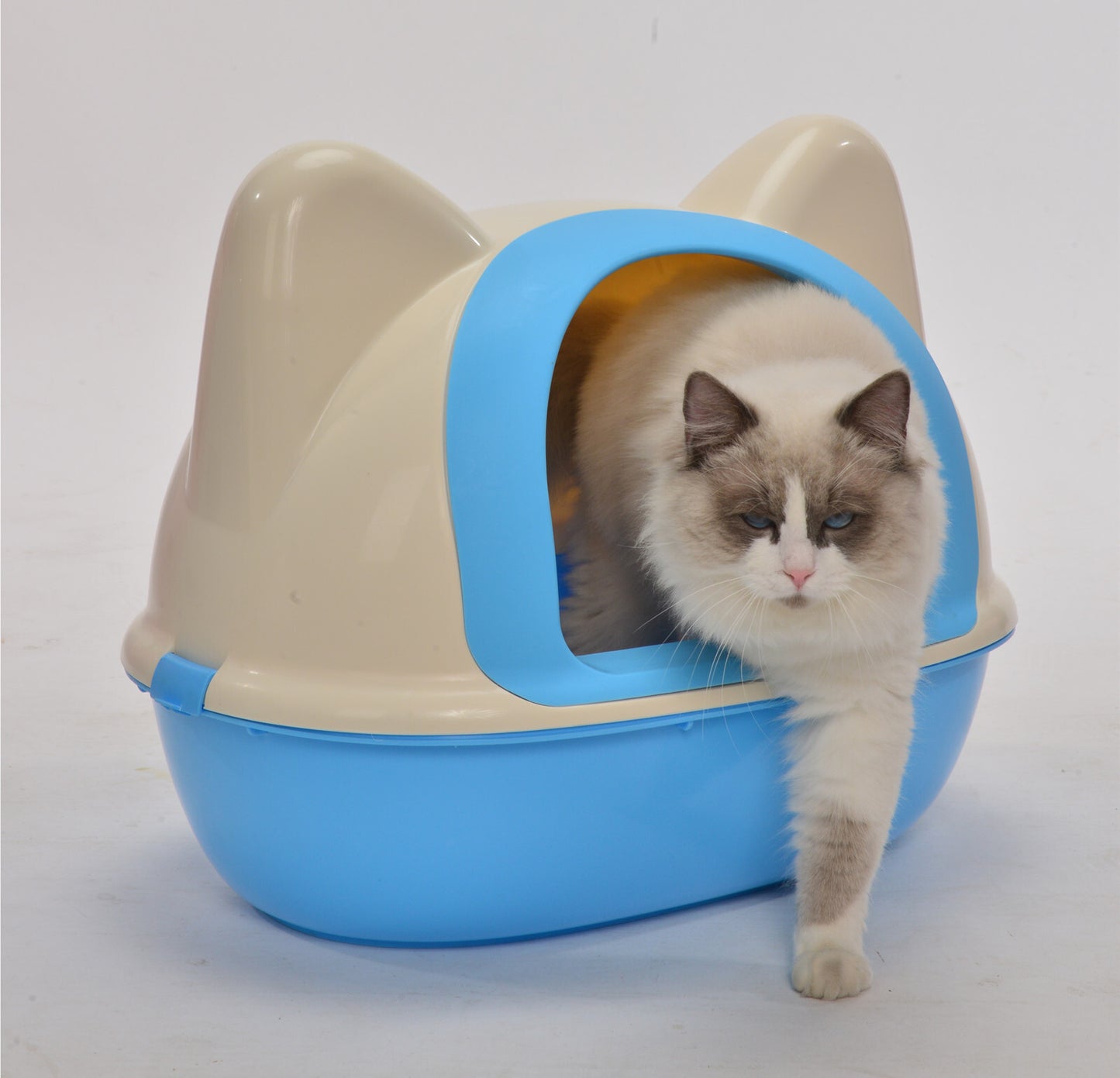 Cat Toilet Litter Box Medium Hooded Tray House with Scoop - Blue