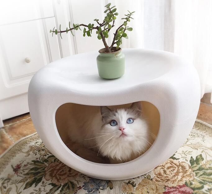 Cat Kitten Bed Cave Small Dog House Kennel Plastic Pet Pod Bedding Igloo - White