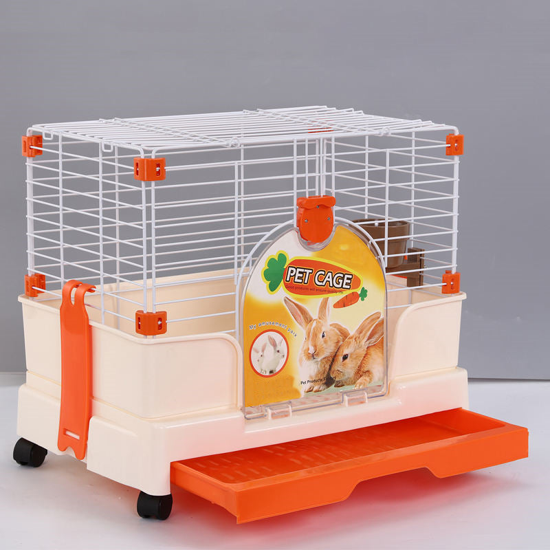 Pet Cage Small Orange Rabbit Guinea Pig Crate Kennel with Potty Tray & Wheel