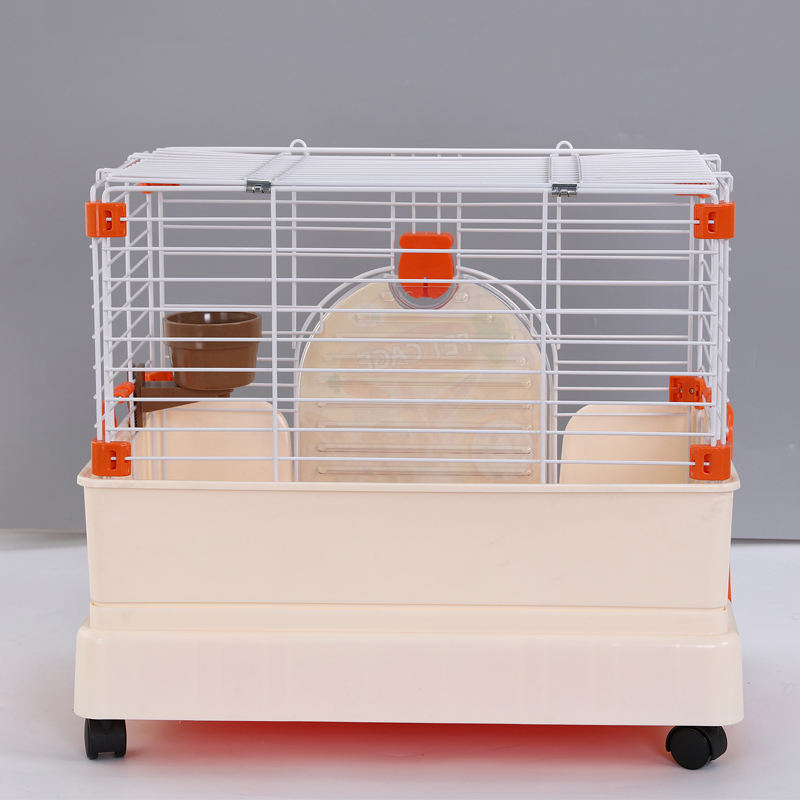 Pet Cage Small Orange Rabbit Guinea Pig Crate Kennel with Potty Tray & Wheel