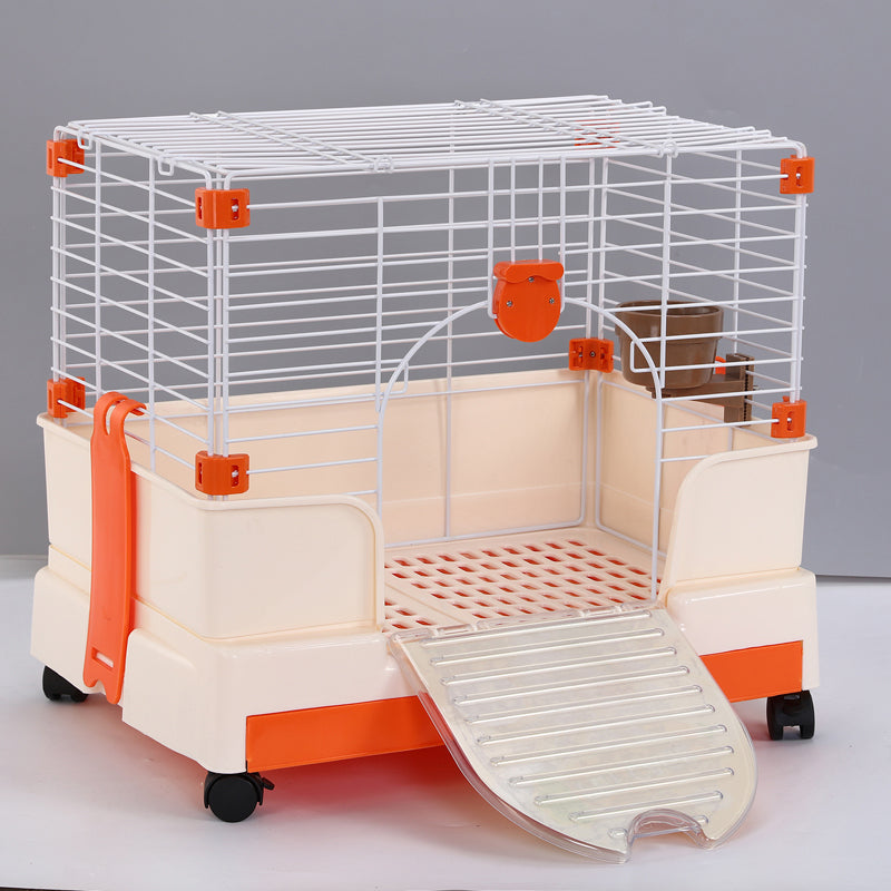 Pet Cage Small Orange Rabbit Guinea Pig Crate Kennel with Potty Tray & Wheel