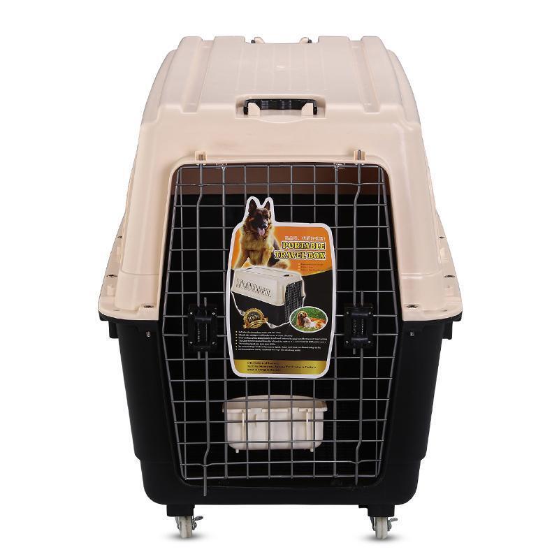 XXXL Plastic Pet Dog Carrier - Transport Cat Cage with Wheels, Tray & Bowl