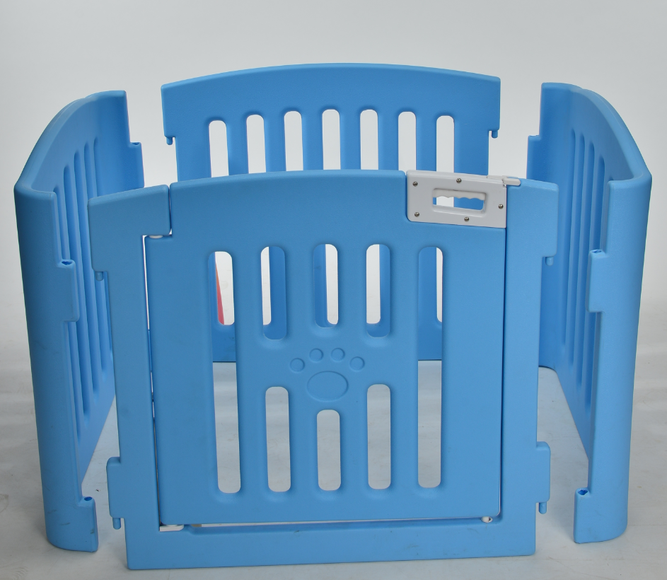 Pet Pen 4 Panel Plastic Foldable Dog Fence Enclosure with Gate - Blue