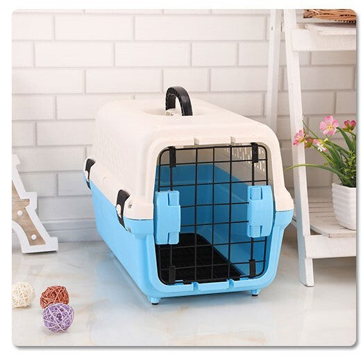 Pet Carrier Small Portable Plastic Dog Cat Travel Cage with Tray - Blue