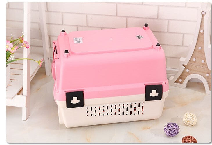 Pet Carrier Small Portable Plastic Dog Cat Travel Cage with Tray - Pink