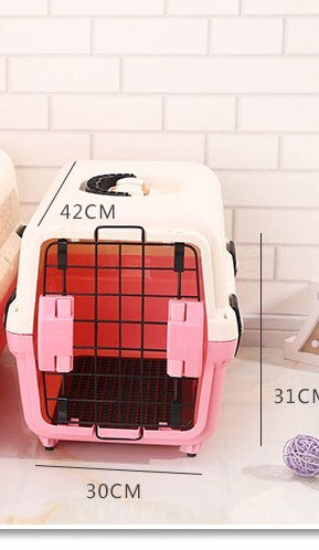 Pet Carrier Small Portable Plastic Dog Cat Travel Cage with Tray - Pink