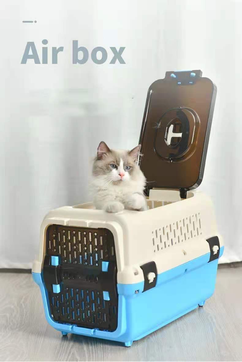 Dog Cat Crate Medium Pet Rabbit Carrier Travel Cage with Tray & Window - Blue