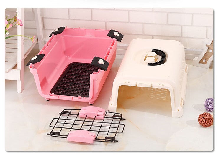 Pet Carrier Medium Portable Plastic Dog Cat Travel Cage with Tray - Pink