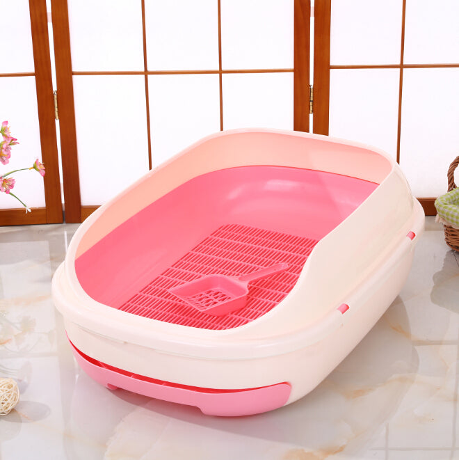 Cat Litter Box Large Portable Toilet Tray with Scoop & Grid Tray - Pink