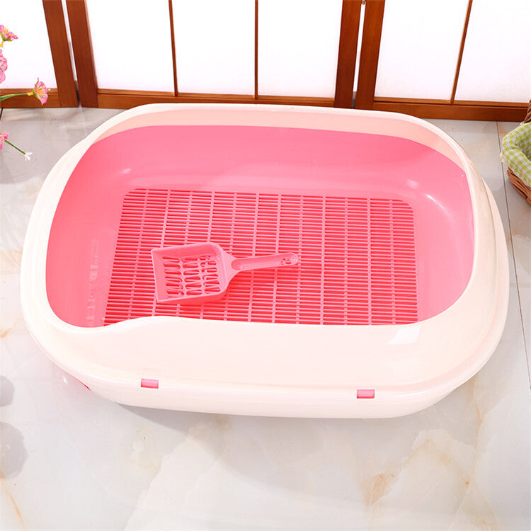 Cat Litter Box Large Portable Toilet Tray with Scoop & Grid Tray - Pink