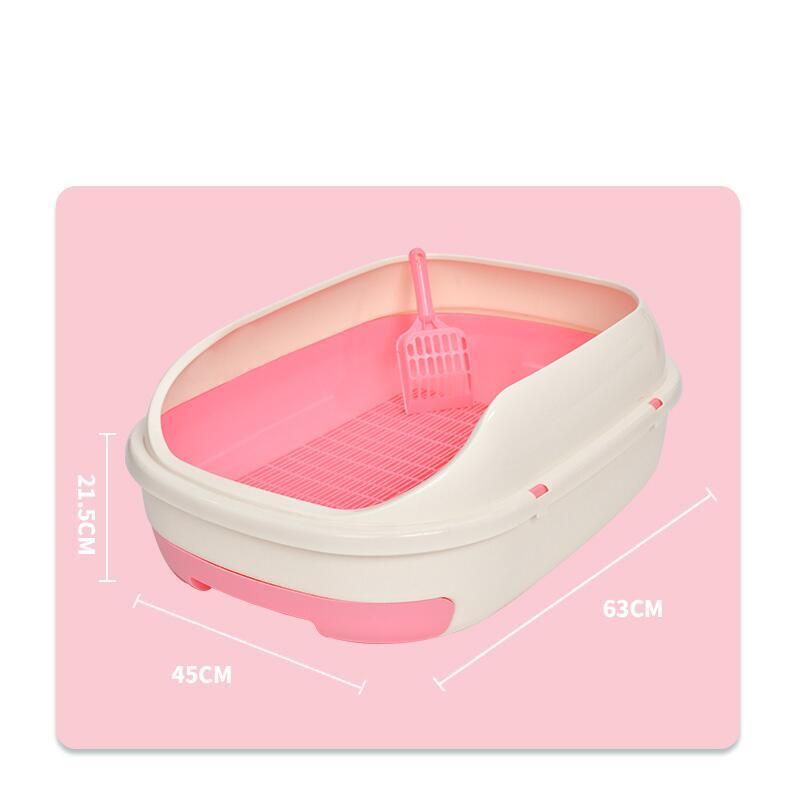 Large Portable Cat Toilet Litter Box Tray with Scoop and Grid Tray-Pink