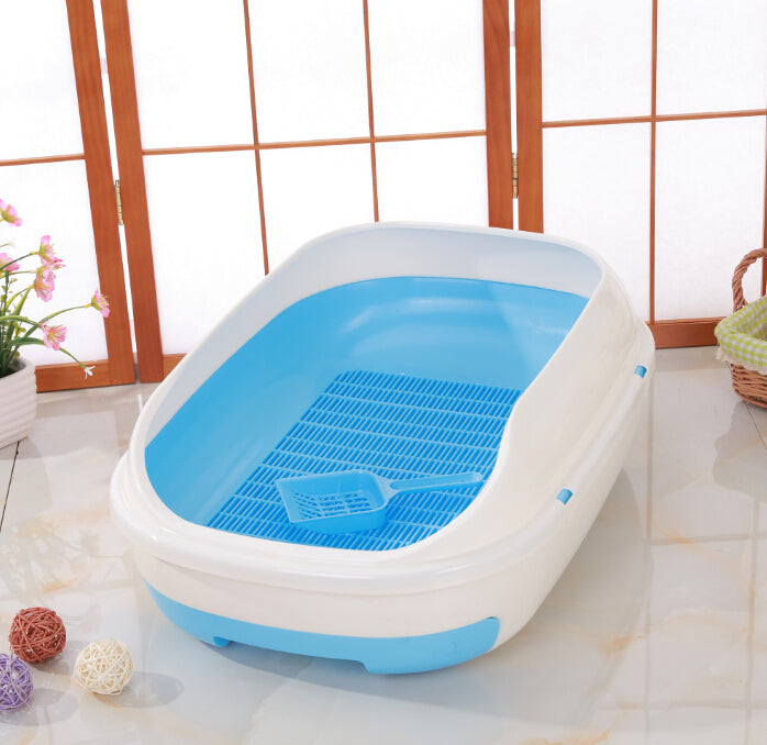 Cat Toilet Litter Box Medium Portable Tray with Scoop and Grid Tray - Blue