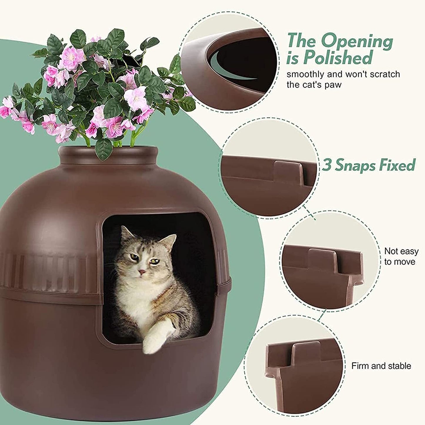 Multifunctional Cat Litter Box Pet Cat House Semi-Enclosed Brown