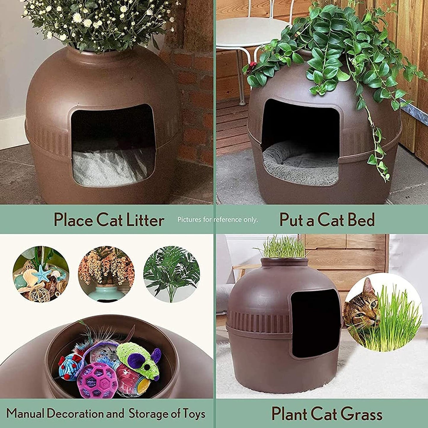 Cat Litter Box Multifunctional Pet House Semi-Enclosed - Brown