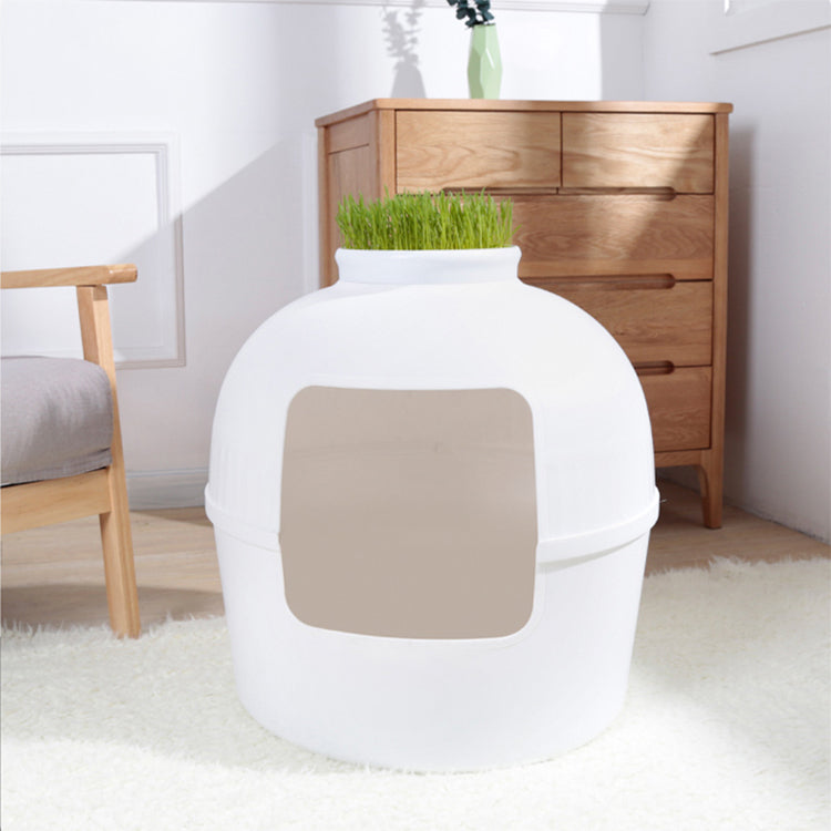 Cat Litter Box Multifunctional Pet House Semi-Enclosed - White