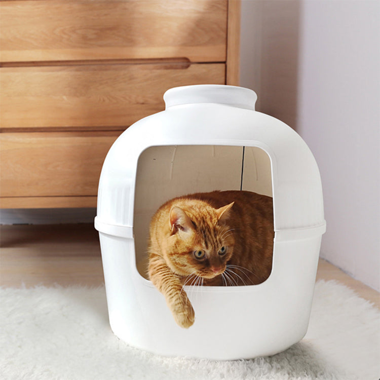 Cat Litter Box Multifunctional Pet House Semi-Enclosed - White