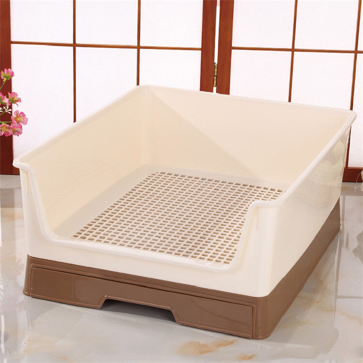 Dog Potty Training Tray Medium Pet Puppy Toilet Trays Loo Pad with Wall - Brown