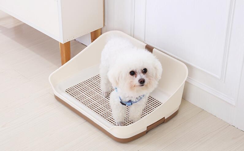 Dog Potty Training Tray Medium Portable with Wall Pet Puppy Toilet Loo Pad Mat - Brown