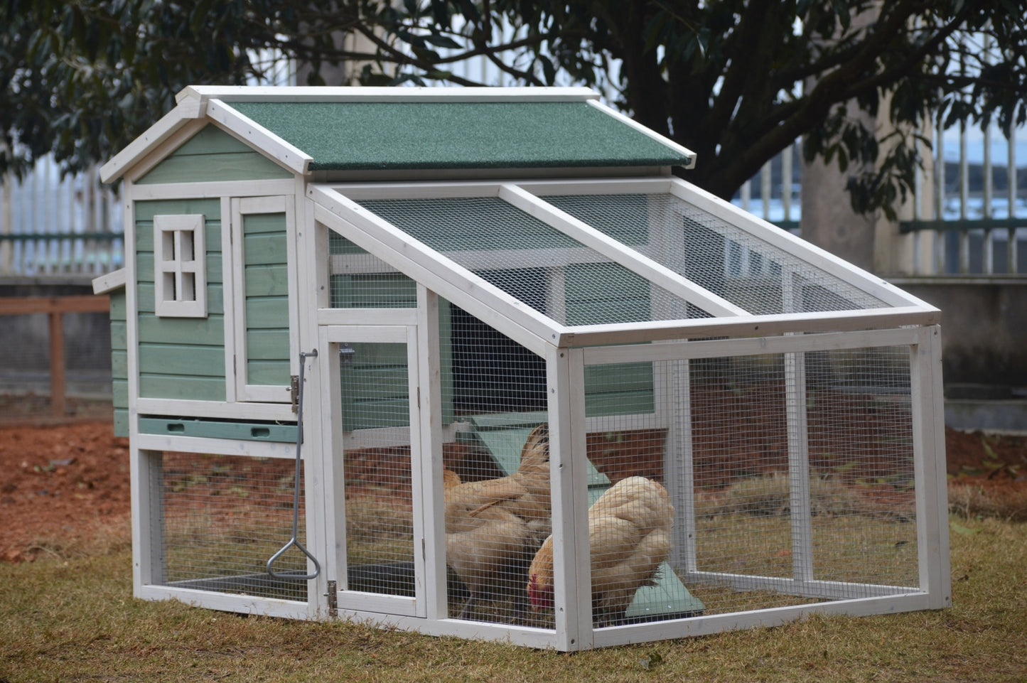 Green Large Chicken Coop Rabbit Hutch Ferret Guinea Pig Cage - Hen Chook Cat Kitten House