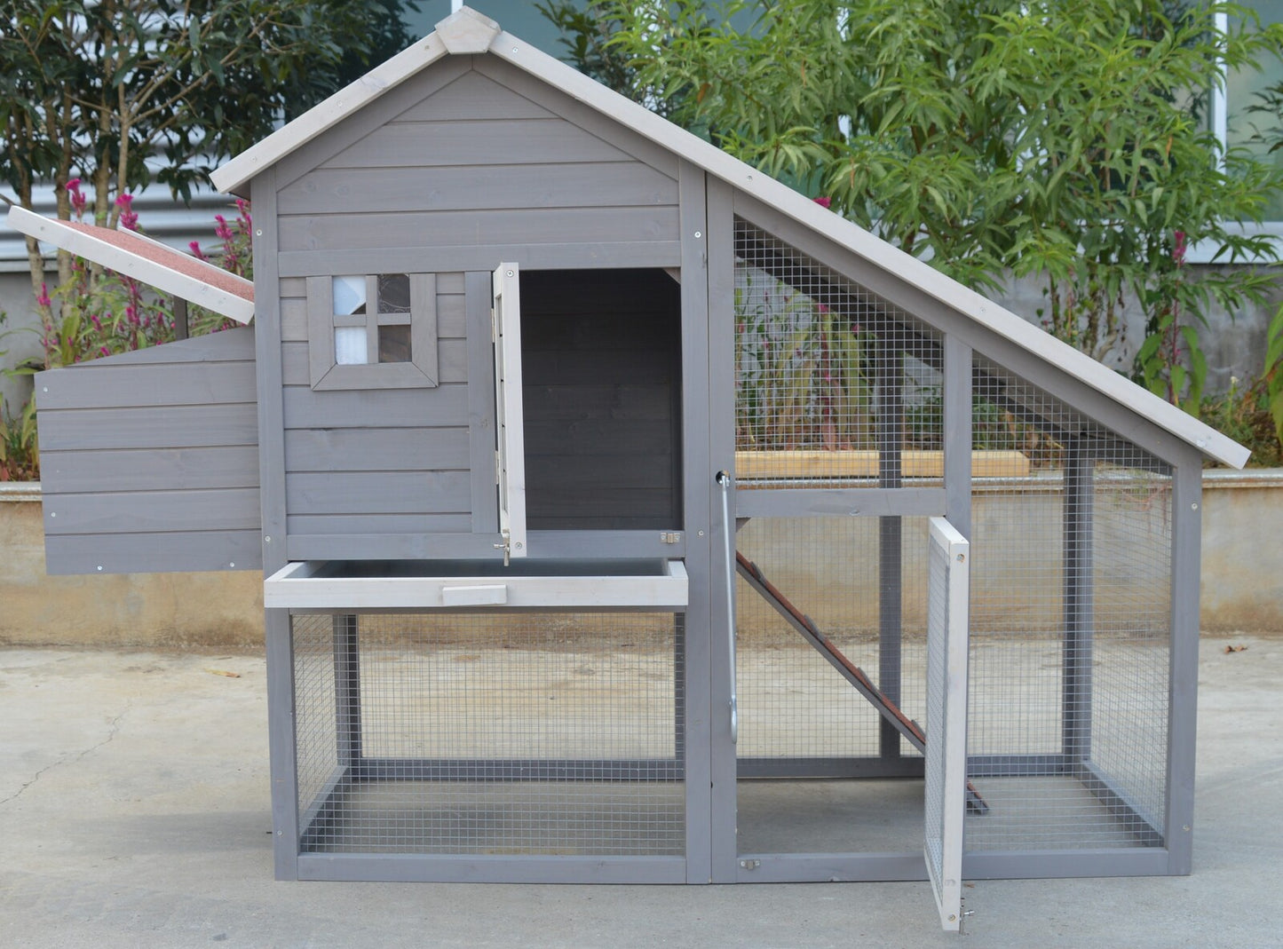 Grey Large Chicken Coop Rabbit Hutch Ferret Guinea Pig Cage Hen Chook Cat Kitten House