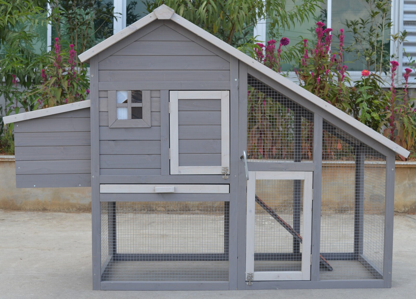 Grey Large Chicken Coop Rabbit Hutch Ferret Guinea Pig Cage Hen Chook Cat Kitten House